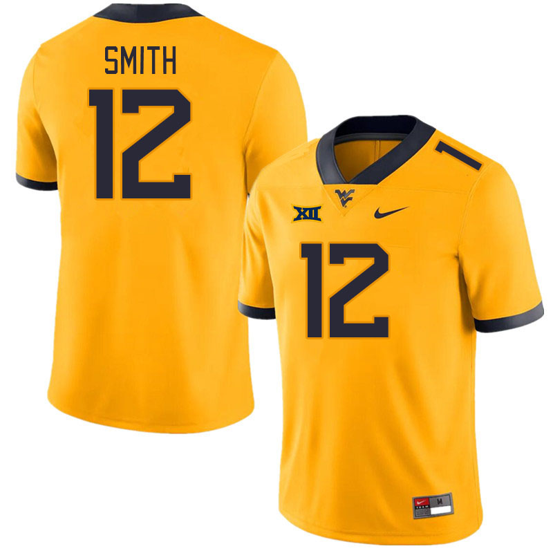 West Virginia Mountaineers #12 Geno Smith College Football Jerseys Stitched Sale-Gold
